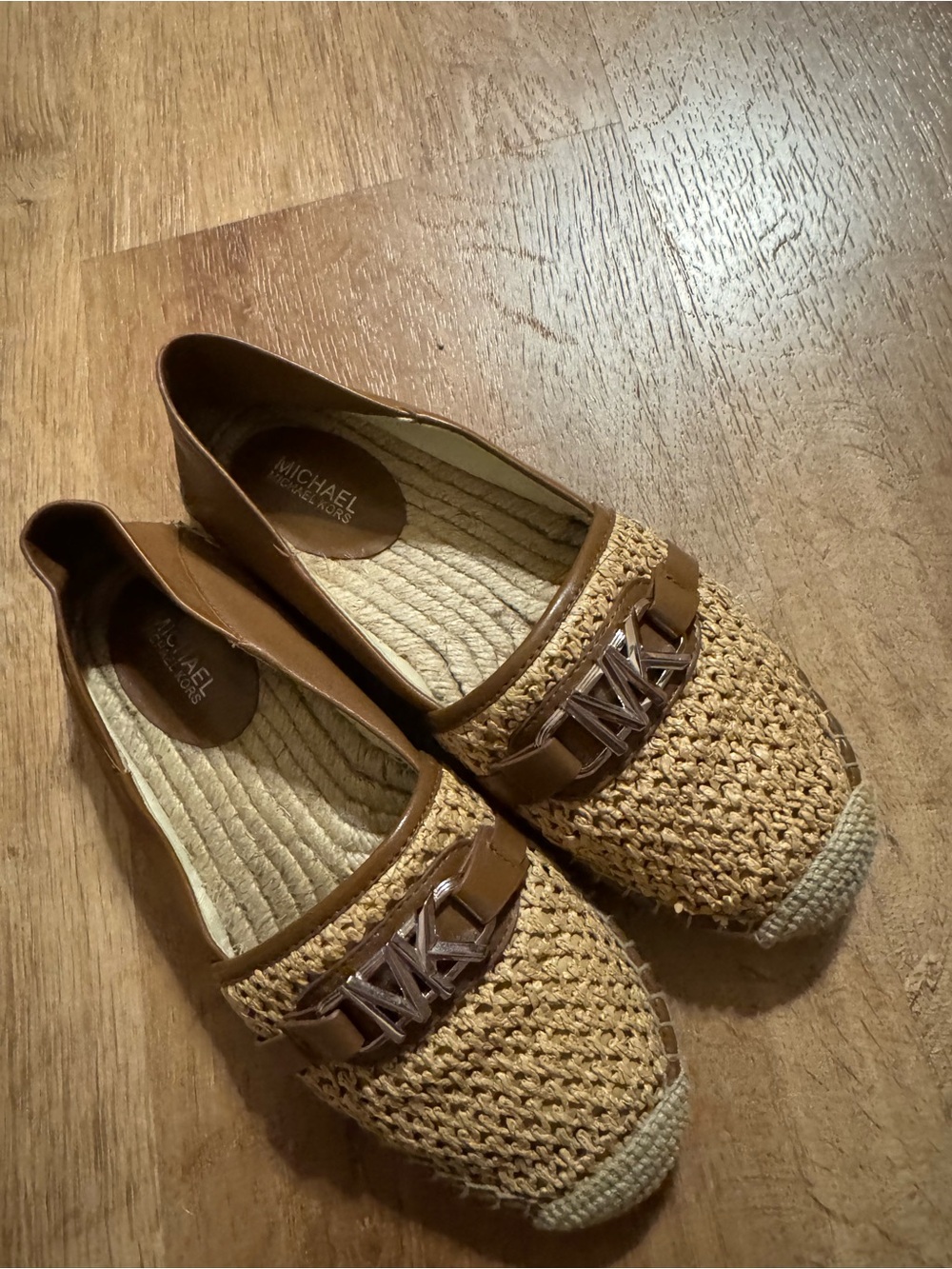 MICHAEL Michael Kors Tan Woven Espadrille Loafers with Logo Accent